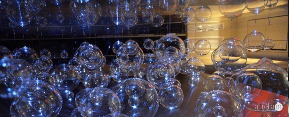 Table basse avec bulles de verre Murano